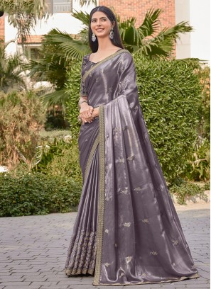 Suave Silk Embroidered Purple Classic Saree