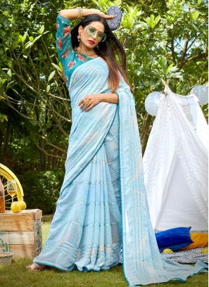 Subtle Blue Mehndi Contemporary Style Saree