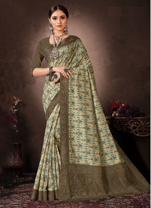 Subtle Chanderi Silk Embroidered Green Contemporary Saree