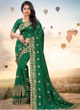 Subtle Embroidered Green Designer Saree