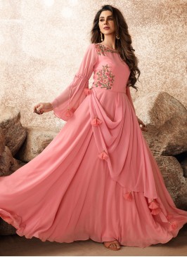 Subtle Georgette Embroidered Pink Designer Gown