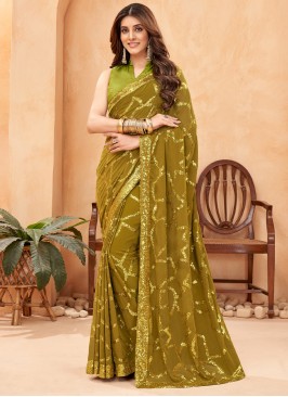 Subtle Green Sequins Classic Saree