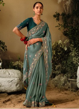 Subtle Grey Embroidered Silk Trendy Saree