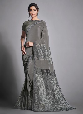 Subtle Lycra Grey Trendy Saree