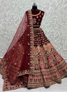 Subtle Maroon Diamond Velvet Trendy Lehenga Choli