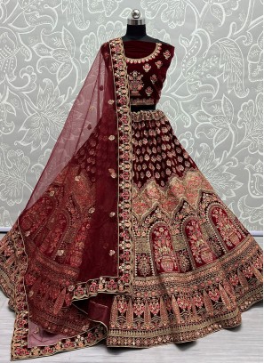 Subtle Maroon Diamond Velvet Trendy Lehenga Choli