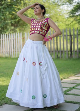 Subtle Rayon Mirror White Readymade Lehenga Choli