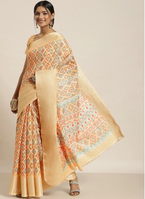 Subtle Silk Blend Gold Designer Saree