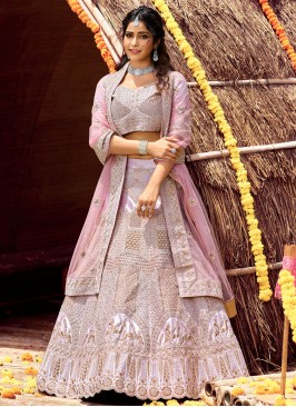 Subtle Velvet Embroidered Pink Lehenga Choli