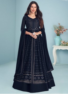 Sumptuous Blue Embroidered Georgette Anarkali Salwar Kameez