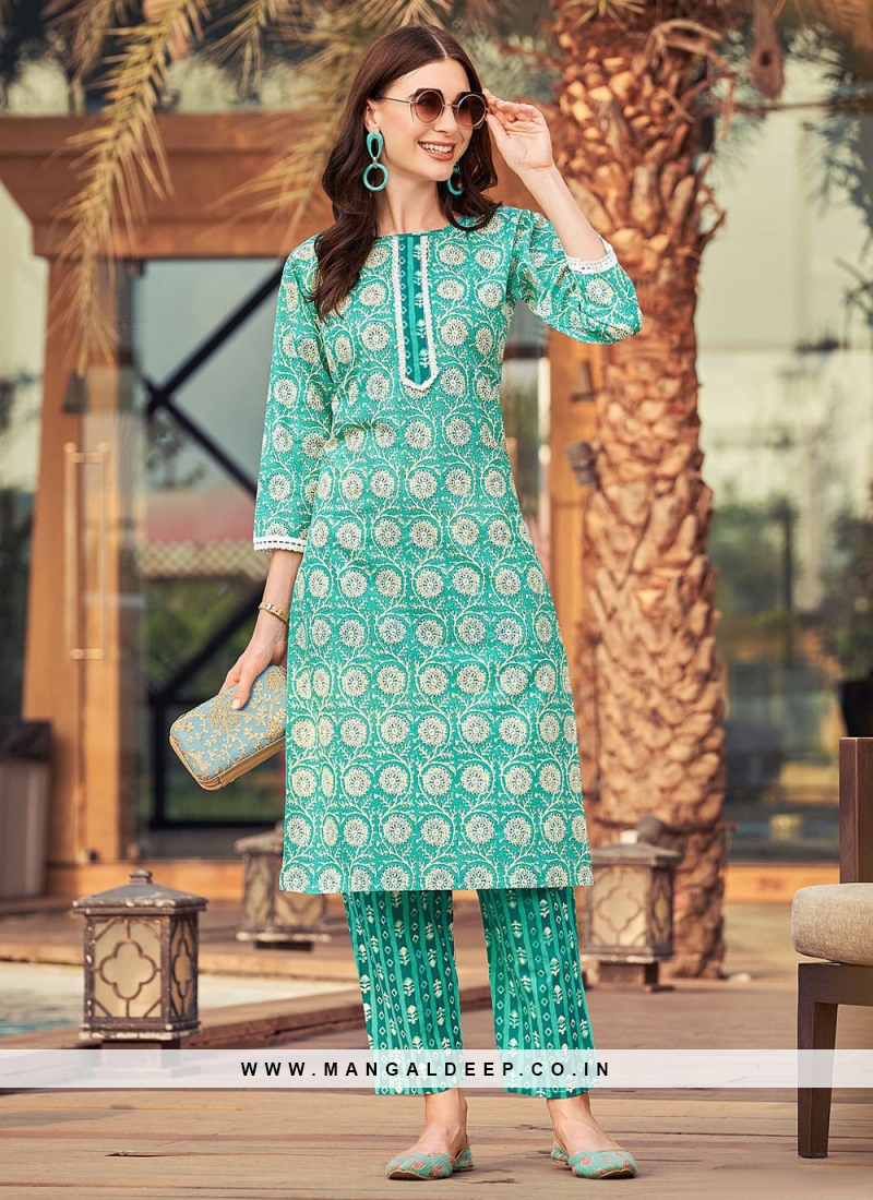 Buy Women's Firozi colour cotton flex fabric printed genuine design kurti  at Amazon.in