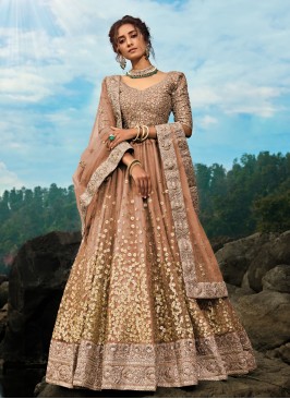 Sumptuous Dori Work Net Brown Lehenga Choli