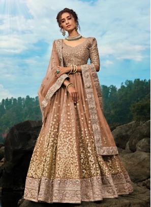 Sumptuous Dori Work Net Brown Lehenga Choli