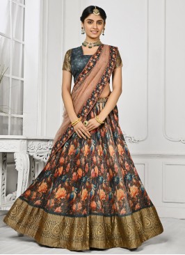 Sumptuous Floral Print Multi Colour Silk Designer Lehenga Choli