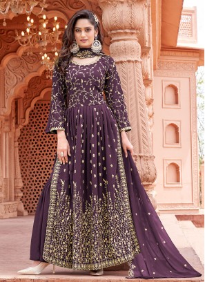 Sumptuous Purple Faux Georgette Salwar Kameez