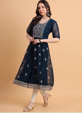 Sumptuous Thread Work Georgette Navy Blue Designer