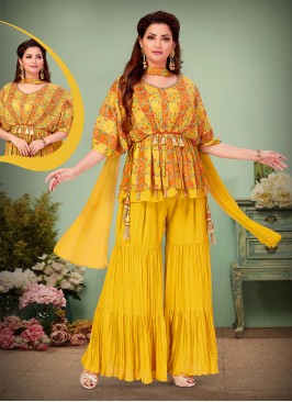 Sunshine Yellow Delight Georgette Palaazzo Set.