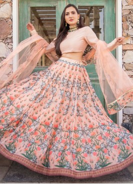 Sunshine Digital Print Peach Chanderi Lehenga Choli