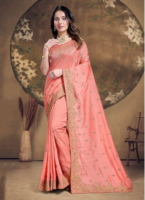 Sunshine Embroidered Peach Trendy Saree