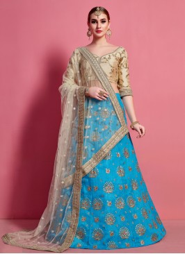 Sunshine Lace Blue Art Silk A Line Lehenga Choli