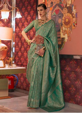 Sunshine Multi Nylon Sea Green Designer Saree