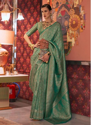 Sunshine Multi Nylon Sea Green Designer Saree