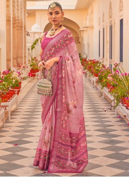 Sunshine Printed Pink Contemporary Saree