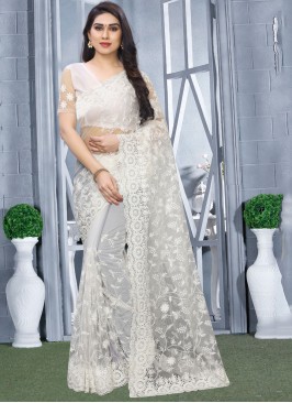 Sunshine White Resham Classic Saree