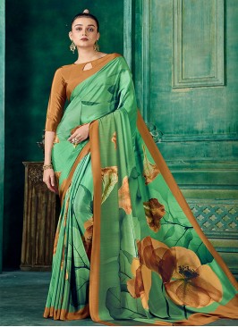 Superb Abstract Print Green Pure Crepe Trendy Sare