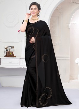 Superb Black Satin Trendy Saree