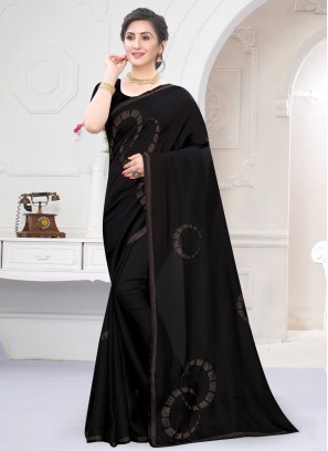 Superb Black Satin Trendy Saree