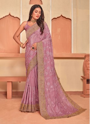 Superb Crepe Silk Stone Work Contemporary Saree