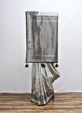 Superb Grey Banarasi Silk Saree For Wedding