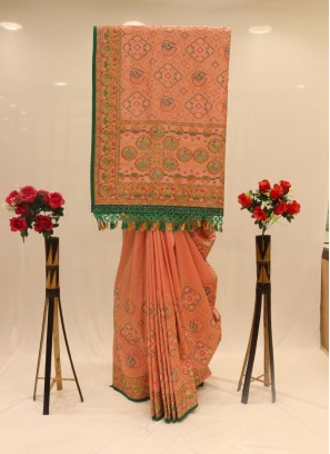 Superb Orange And Green Banglori Silk Saree