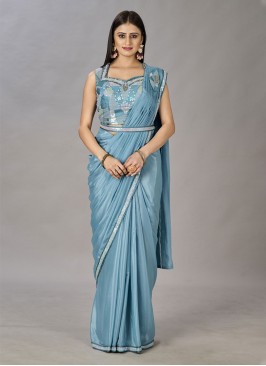 Superb Shimmer Georgette Blue Contemporary Saree