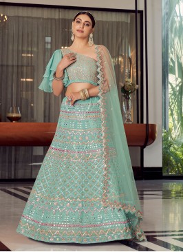 Superb Turquoise Organza Lehenga Choli