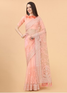 Superlative Aari Net Peach Classic Saree