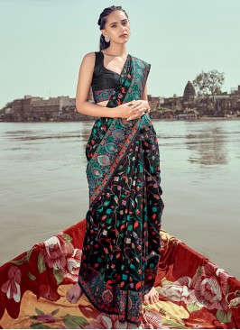 Superlative Black Kashmiri Pashmina Saree