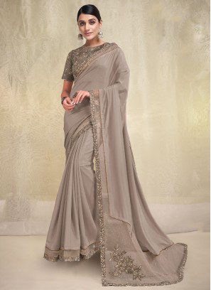 Superlative Brasso Plain Grey Trendy Saree