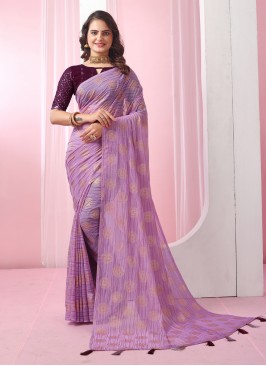 Superlative Georgette Lavender Designer Saree