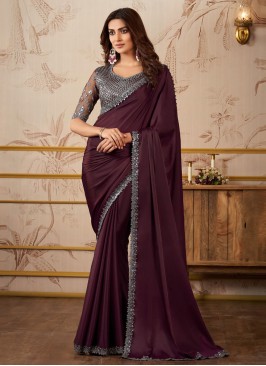 Superlative Georgette Wine Designer Saree