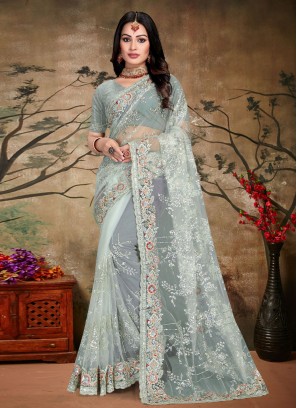 Superlative Net Grey Cord Contemporary Saree