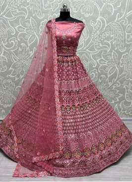 Superlative Net Pink Embroidered Lehenga Choli