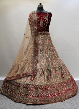 Superlative Velvet Cream Embroidered Designer Lehenga Choli