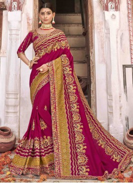 Superlative Viscose Rani Embroidered Traditional Saree