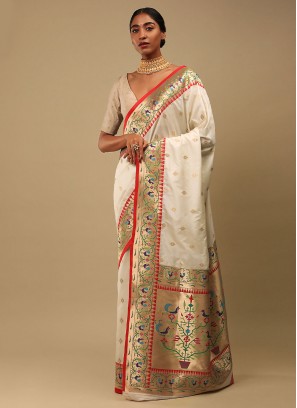 Surpassing Art Banarasi Silk Off White Classic Designer Saree