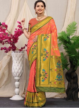 Surpassing Banarasi Silk Peach Classic Saree