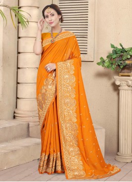 Surpassing Silk Mustard Embroidered Designer Traditional Saree