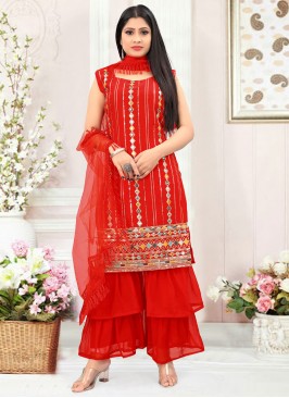 Swanky Faux Georgette Mirror Red Salwar Suit