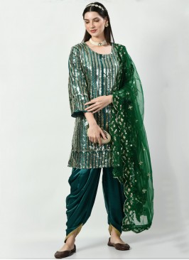 Swanky Green Silk Patiala Salwar Kameez